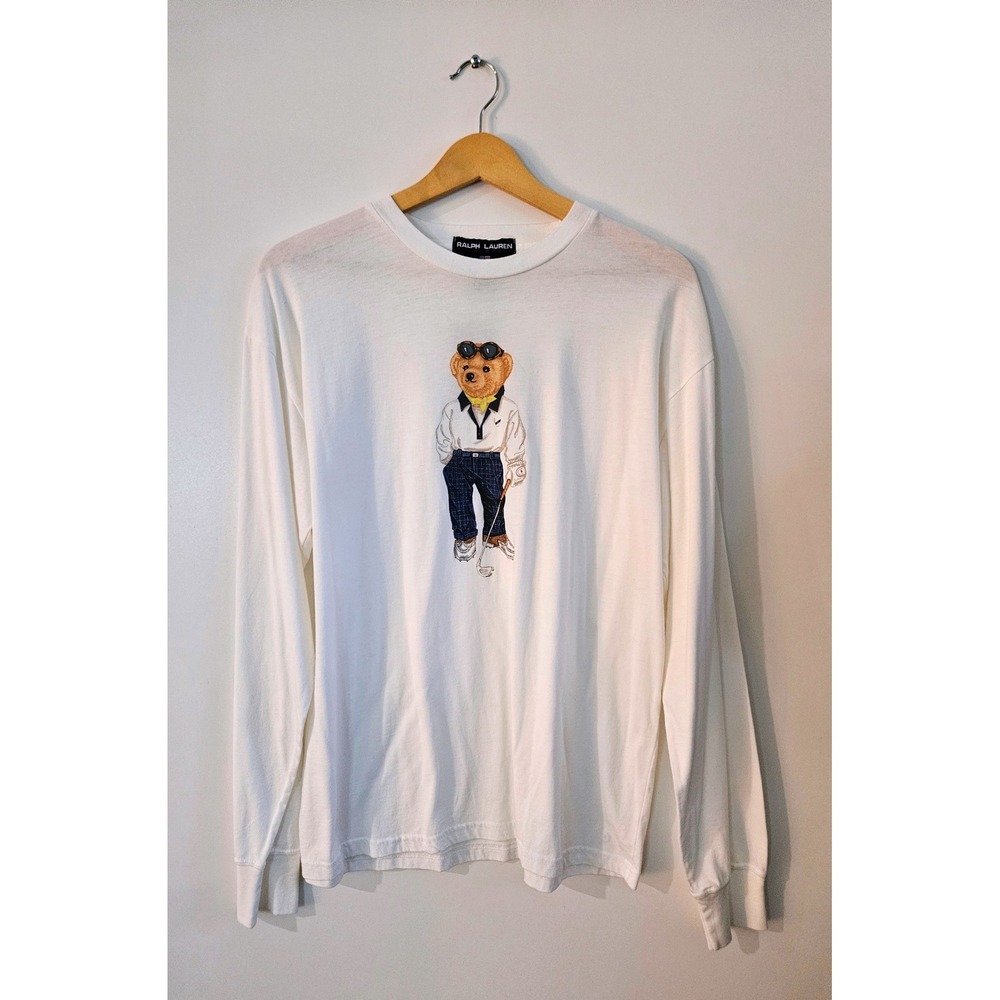 Ralph Lauren Polo‎ Sport T-Shirt Mens L White NEW Golf Polo Bear Long Sleeve VTG